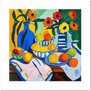 Modern Still Life Painting with Fruit and Flowers After Matisse Posters and Art